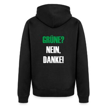 Grüne nein Danke! - Unisex Premium Bio Zip Hoodie - Schwarz - Hinten - Nico (187cm)