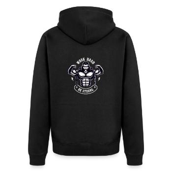 Work Hard be Strong Gorille Argent Cadeau - Veste à capuche bio Premium Unisexe - noir - Dos - Nico (187cm)
