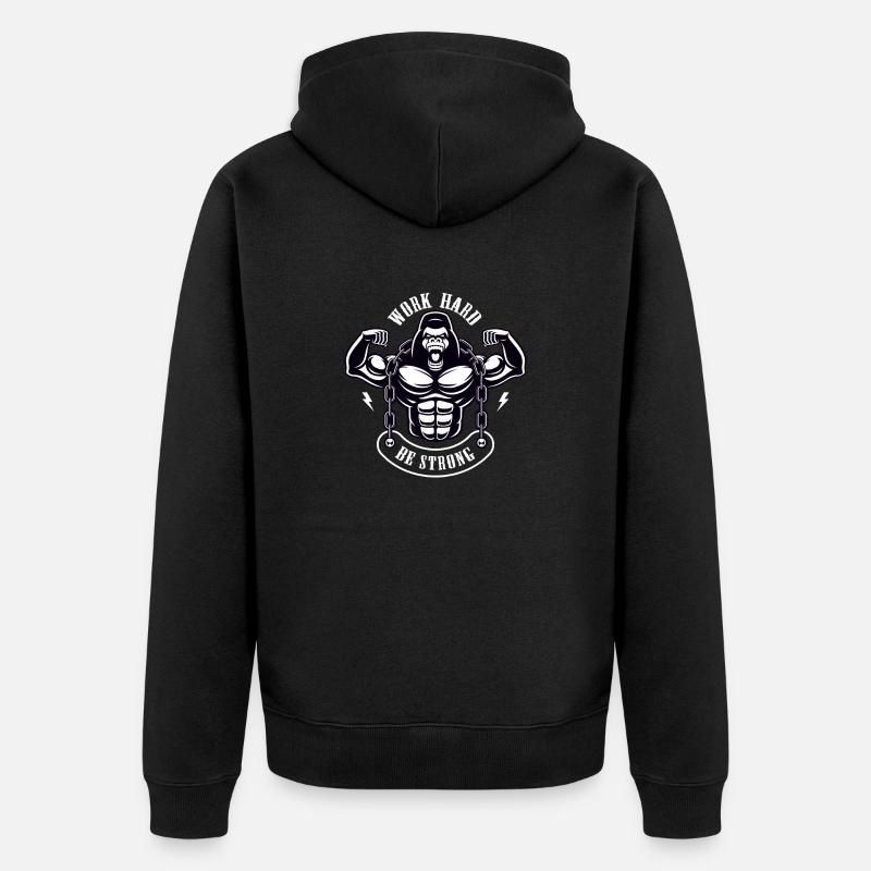 Work Hard be Strong Gorilla Silberrücken Geschenk - Unisex Premium Bio Zip Hoodie - Schwarz