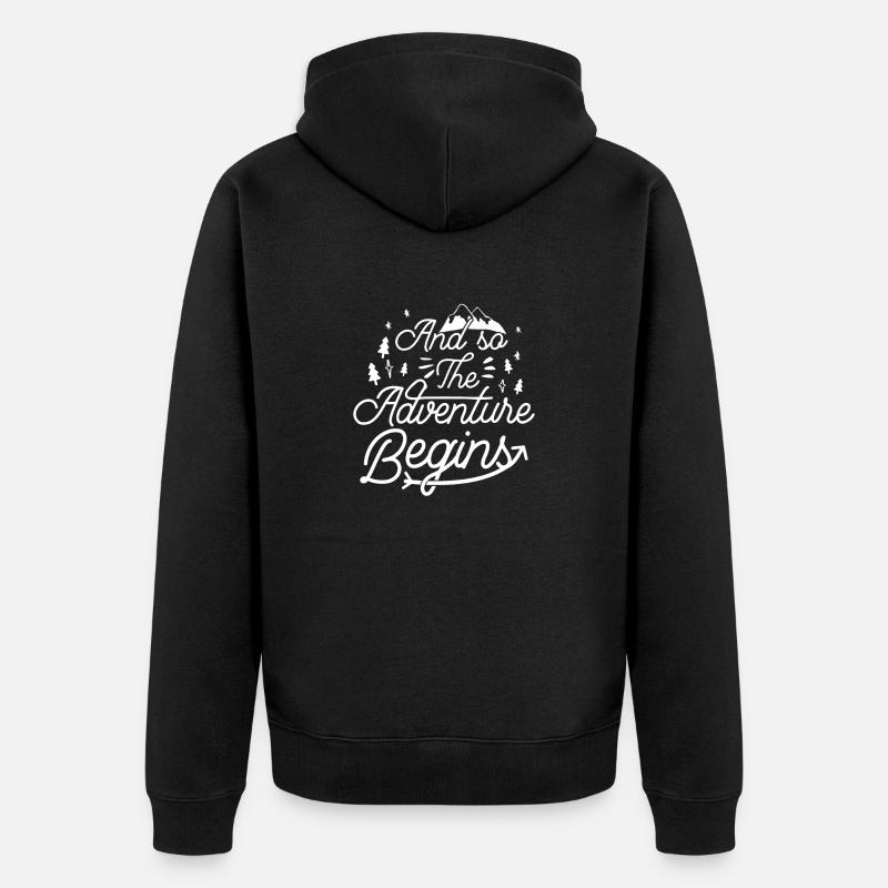 Und so beginnt das Abenteuer - Unisex Premium Bio Zip Hoodie - Schwarz