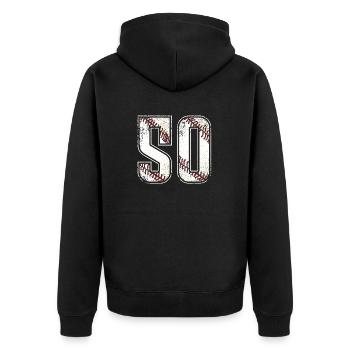 #50 maillot de baseball numéro 50 Vintage - Veste à capuche bio Premium Unisexe - noir - Dos - Nico (187cm)