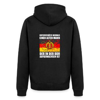 Alter Mann In DDR Aufgewachsen - Unisex Premium Bio Zip Hoodie - Schwarz - Hinten - Nico (187cm)