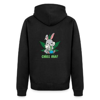 Chill ma Kaninchen Weed Hase - Unisex Premium Bio Zip Hoodie - Schwarz - Hinten - Nico (187cm)