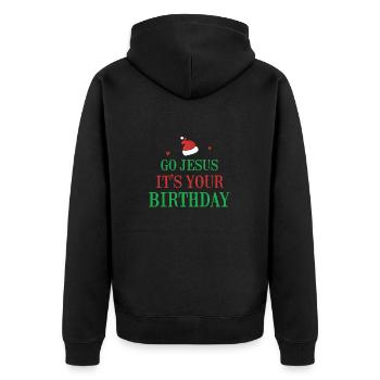Go Jesus it's your Birthday - Unisex Premium Bio Zip Hoodie - Schwarz - Hinten - Nico (187cm)