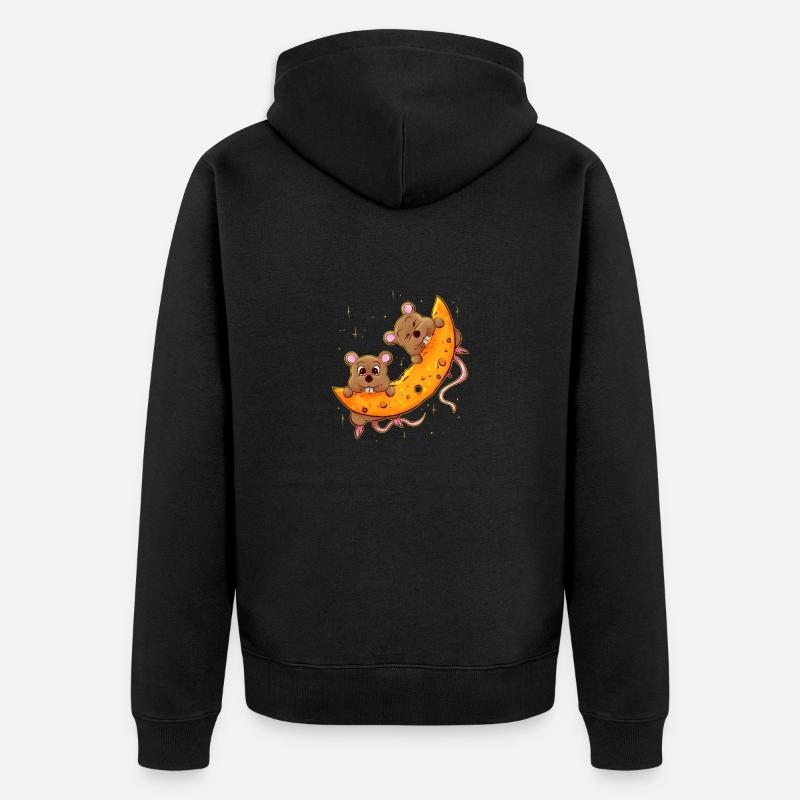 Souris sur la lune au fromage, cadeau pour accro au fromage - Veste à capuche bio Premium Unisexe - noir
