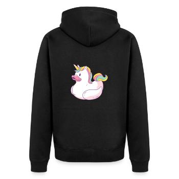 Einhorn Ente - Unisex Premium Bio Zip Hoodie - Schwarz - Hinten - Nico (187cm)