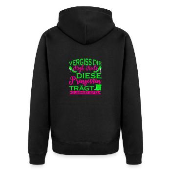Vergiss Die High Heels Prinzessin Trägt Gummistief - Unisex Premium Bio Zip Hoodie - Schwarz - Hinten - Nico (187cm)