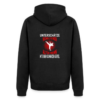 Alter Mann Karate Schwarzer Gürtel Kampfsport - Unisex Premium Bio Zip Hoodie - Schwarz - Hinten - Nico (187cm)