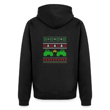 Ugly Christmas Weichnachten Traktor Landwirt Bauer - Unisex Premium Bio Zip Hoodie - Schwarz - Hinten - Nico (187cm)