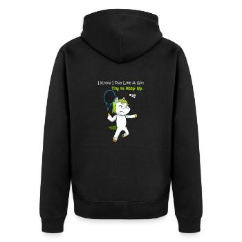 Unicorn Badminton Badmintonspielerin - Unisex Premium Bio Zip Hoodie - Schwarz - Hinten - Nico (187cm)