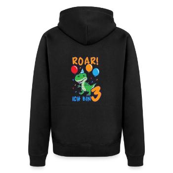 Roar Ich bin 3 Jahre Dino Geburtstagsgeschenk - Unisex Premium Bio Zip Hoodie - Schwarz - Hinten - Nico (187cm)