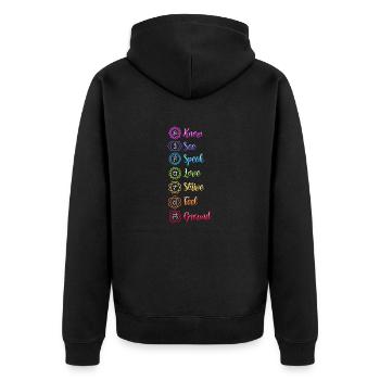 Sieben Chakra Om - Unisex Premium Bio Zip Hoodie - Schwarz - Hinten - Nico (187cm)