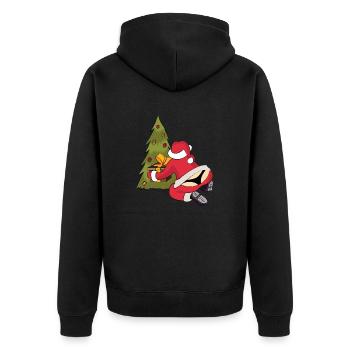 Weihnachtsmann String Weihnachsbaum Bescherung - Unisex Premium Bio Zip Hoodie - Schwarz - Hinten - Nico (187cm)