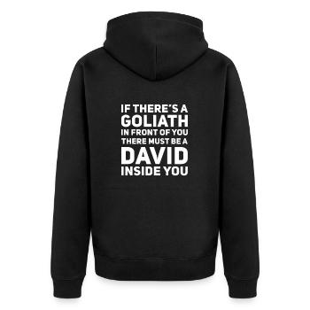 David and Goliath Funny Motivation - Unisex Premium Organic Zip Hoodie - black - Back - Nico (187cm)
