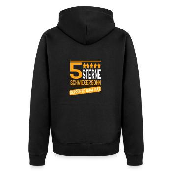 5 Sterne Schwiegersohn Geprüfte Qualität - Unisex Premium Bio Zip Hoodie - Schwarz - Hinten - Nico (187cm)