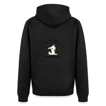 Ich mache Yoga, weil es verpönt ist, Menschen zu schlagen - Unisex Premium Bio Zip Hoodie - Schwarz - Hinten - Nico (187cm)