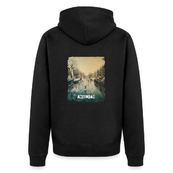 AMSTERDAM - Unisex Premium Bio Zip Hoodie - Schwarz - Hinten - Nico (187cm)