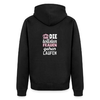 Frauen Mädchen Läufer Shirt Sport Geschenkidee - Unisex Premium Bio Zip Hoodie - Schwarz - Hinten - Nico (187cm)