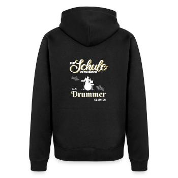 Schlagzeug Schuler Kinder Einschulung Geschenk - Unisex Premium Bio Zip Hoodie - Schwarz - Hinten - Nico (187cm)