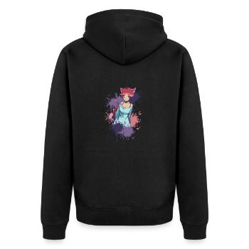 Neko girl anime comic character girl with bow - Unisex Premium Organic Zip Hoodie - black - Back - Nico (187cm)
