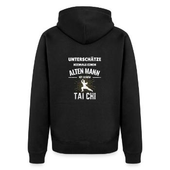 Tai Chi Rentner Rente Trainer Meister Kampfsport - Unisex Premium Bio Zip Hoodie - Schwarz - Hinten - Nico (187cm)
