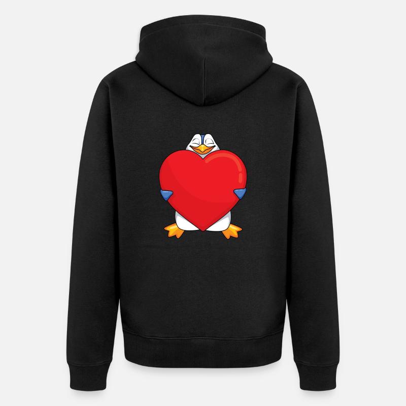 Pingouin au cœur GÉANT - Veste à capuche bio Premium Unisexe - noir