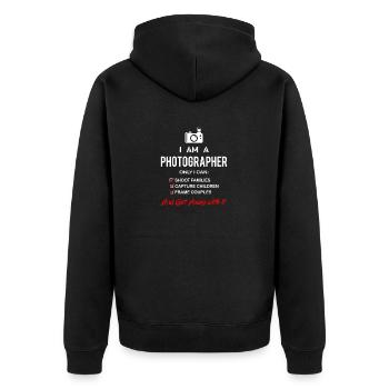 I Am A Photographer - Unisex Premium Organic Zip Hoodie - black - Back - Nico (187cm)