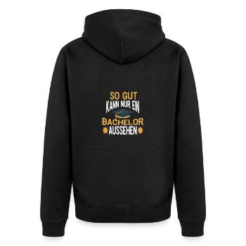 So gut kann nur ein Bachelor aussehen - Unisex Premium Bio Zip Hoodie - Schwarz - Hinten - Nico (187cm)