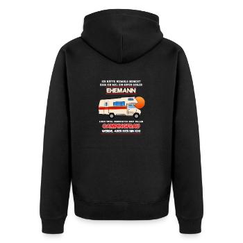 Ehemann Von Campingfrau Lustiger Camper Spruch - Unisex Premium Bio Zip Hoodie - Schwarz - Hinten - Nico (187cm)