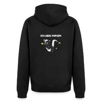 Ich Liebe Pupsen Stinktier Pups Furz Lustiges - Unisex Premium Bio Zip Hoodie - Schwarz - Hinten - Nico (187cm)