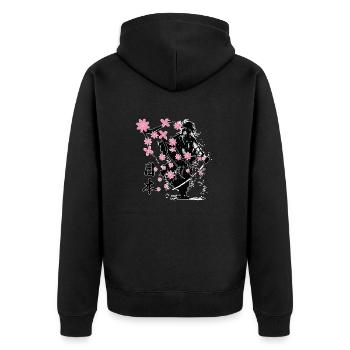samurai warrior sakura flower style - Unisex Premium Organic Zip Hoodie - black - Back - Nico (187cm)