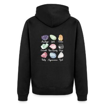 Crystal Lover Amethyst Citrine Rose Quartz Emerald - Unisex Premium Organic Zip Hoodie - black - Back - Nico (187cm)
