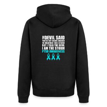 PTBS-Bewusstsein - Unisex Premium Bio Zip Hoodie - Schwarz - Hinten - Nico (187cm)