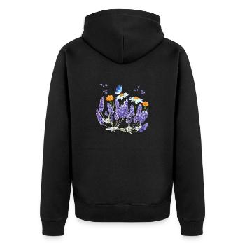 Lavender Wildflower Butterfly Daisy Flower Botanic - Unisex Premium Bio Zip Hoodie - Schwarz - Hinten - Nico (187cm)