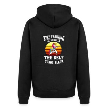 Kampfsport | Karate Kung Fu Taekwondoo - Unisex Premium Bio Zip Hoodie - Schwarz - Hinten - Nico (187cm)