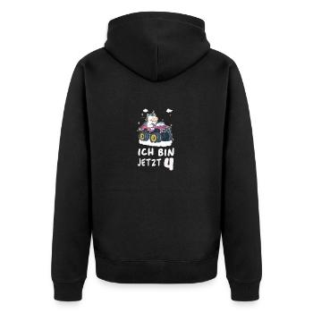 Kindergeburtstag 4. 4 Jahre Alt - Unisex Premium Bio Zip Hoodie - Schwarz - Hinten - Nico (187cm)