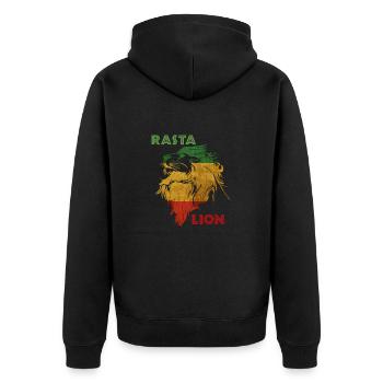 Rasta Lion T-Shirt, Lion of Judah T-Shirt - Unisex Premium Bio Zip Hoodie - Schwarz - Hinten - Nico (187cm)