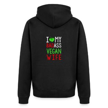 I Love My Badass Vegan Wife - Unisex Premium Bio Zip Hoodie - Schwarz - Hinten - Nico (187cm)