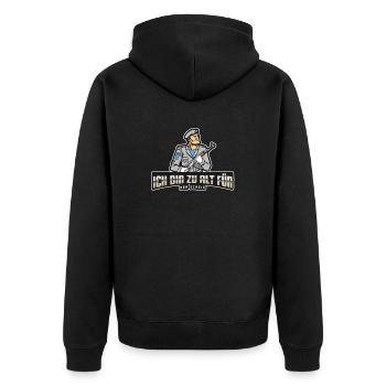 Ich bin zu alt für den Scheiß Resigniert im Alter - Unisex Premium Bio Zip Hoodie - Schwarz - Hinten - Nico (187cm)