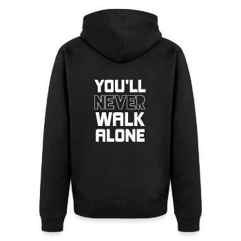 DU WIRST NIE ALLEINE LAUFEN - Unisex Premium Bio Zip Hoodie - Schwarz - Hinten - Nico (187cm)