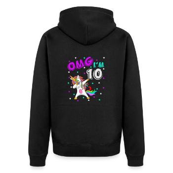 10 Jahre Mädchen Einhorn Unicorn Geburtstags Idee - Unisex Premium Bio Zip Hoodie - Schwarz - Hinten - Nico (187cm)