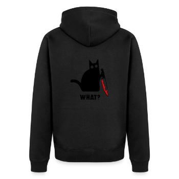 Quel chat effrayant avec un couteau à la main - Veste à capuche bio Premium Unisexe - noir - Dos - Nico (187cm)