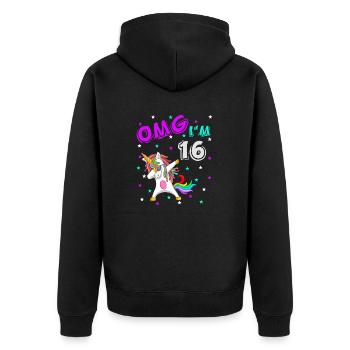 OMG I'm 16 Lustige Einhorn Unicorn Geburtstagsidee - Unisex Premium Bio Zip Hoodie - Schwarz - Hinten - Nico (187cm)