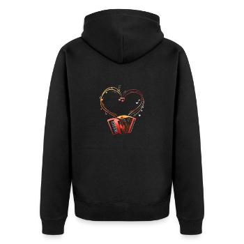 Akkordeon Instrument Ziehharmonika Herz Spruch - Unisex Premium Bio Zip Hoodie - Schwarz - Hinten - Nico (187cm)