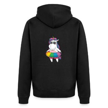 Einhorn ist cool und schwimmt - Unisex Premium Bio Zip Hoodie - Schwarz - Hinten - Nico (187cm)