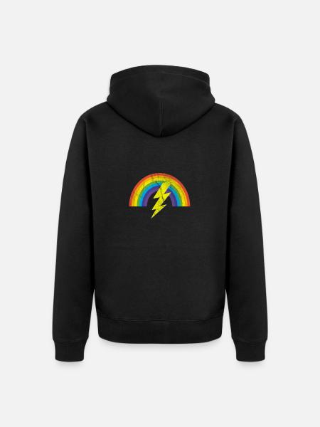 cooler Regenbogen Blitz distressed LGBTQ Geschenk - Unisex Premium Bio Zip Hoodie - Schwarz