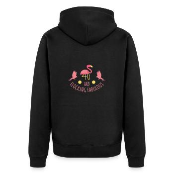 Flamingo-40 And Flocking Fabulous- 40th Birthday G - Unisex Premium Bio Zip Hoodie - Schwarz - Hinten - Nico (187cm)