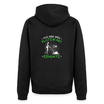 Platzwart Geschenkidee - Unisex Premium Bio Zip Hoodie - Schwarz - Hinten - Nico (187cm)