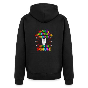 Tschüss Kindergarten Rocke Jetzt die Schule Einsch - Unisex Premium Bio Zip Hoodie - Schwarz - Hinten - Nico (187cm)