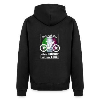 Italiener auf dem E Bike - Italien - Unisex Premium Bio Zip Hoodie - Schwarz - Hinten - Nico (187cm)